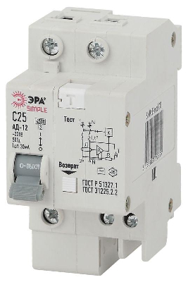 Выключатель автоматический дифференциального тока 2п (1P+N) C 32А 30мА тип AC SIMPLE-mod-32 Эра Б0039290 0