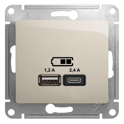 Механизм розетки USB GLOSSA A+С 5В/2.4А 2х5В/1.2А молоч. SchE GSL000939