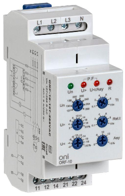 Реле фаз ORF-10 3ф 2 конт. 127-265В AC с контр. нейтр. ONI ORF-10-127-265VAC