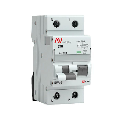 Выключатель автоматический дифференциального тока 2п C 40А 100мА тип AC 6кА DVA-6 Averes EKF rcbo6-1pn-40C-100-ac-av 0