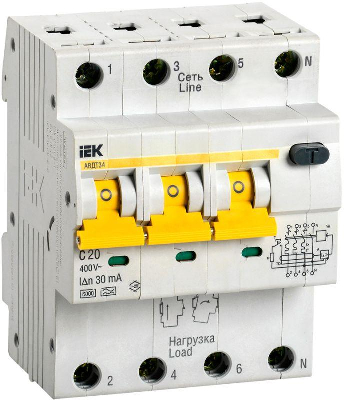 Выключатель автоматический дифференциального тока 4п C 20А 30мА тип A 6кА АВДТ-34 IEK MAD22-6-020-C-30 0