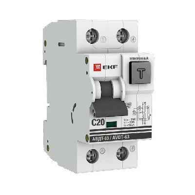 Выключатель автоматический дифференциального тока C 20А 30мА тип A 6кА АВДТ-63 (электрон.) PROxima EKF DA63-20-30e 0
