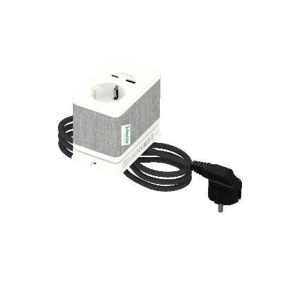 Блок US+ розеточный с зажимом с 1 розеткой (2К+З) и 2 зарядками USB (A+C) бел. SchE INS44050