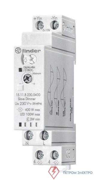 Диммер модульный ведомый электронный (Slave) управление сигналом 0-10В от ведущего диммера (Master) разные типы ламп до 400Вт 230В AC (50Гц) IP20 FINDER 151182300400