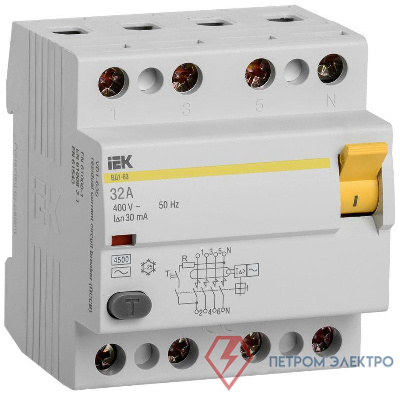 Выключатель дифференциального тока (УЗО) 4п 32А 30мА тип AC ВД1-63 IEK MDV10-4-032-030