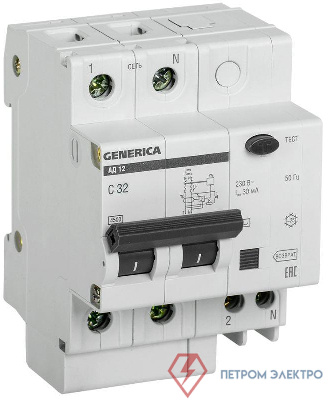 Выключатель автоматический дифференциального тока 2п 32А 30мА АД12 GENERICA IEK MAD15-2-032-C-030