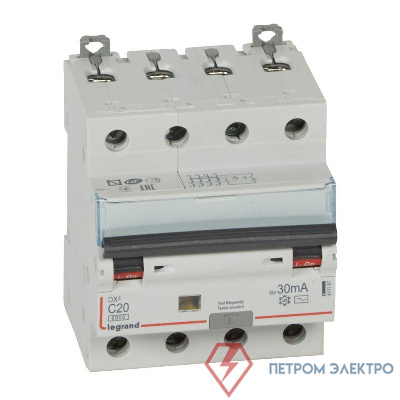 Выключатель автоматический дифференциального тока 4п C 20А 30мА тип AC 10кА DX3 4мод. Leg 411187
